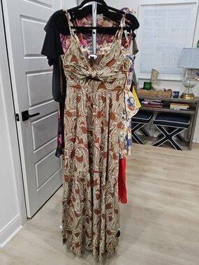 A.L.C. Brown & Cream Paisley Tiered Maxi Dress